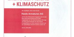 Umweltmanagement-Zertifikat ISO 14001:2015 der Firma Hawle Armaturen AG in Sirnach TG.